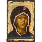 Virgin Mary Christian Greek Icon with Aged Gold Leaves