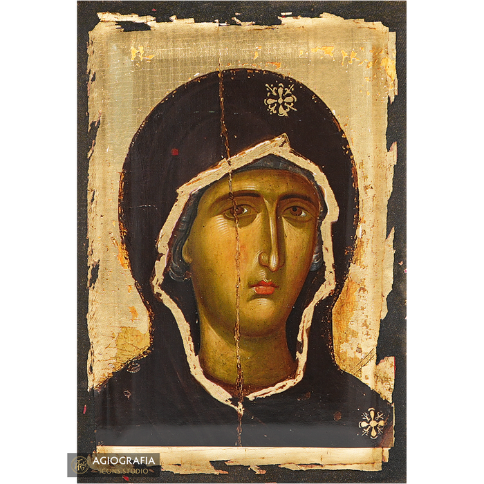 Gottesmutter christliche griechische Ikone mit gealtertem Blattgold