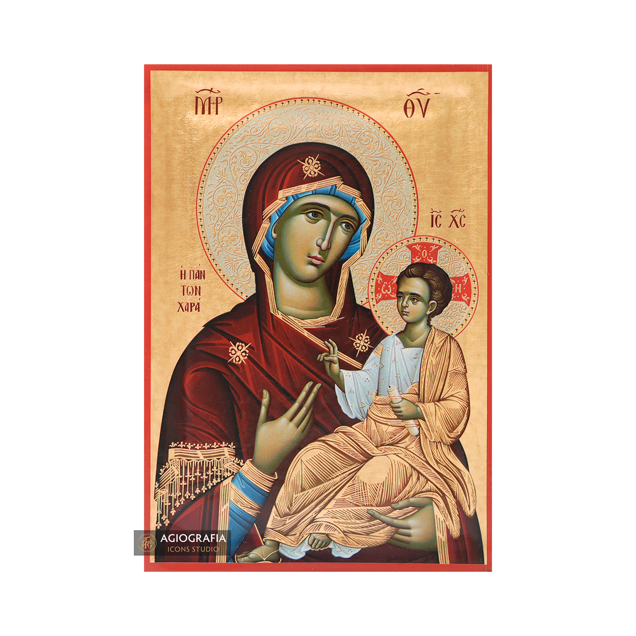 Virgin Mary Joy of All Icon with Matte Gold Leaves