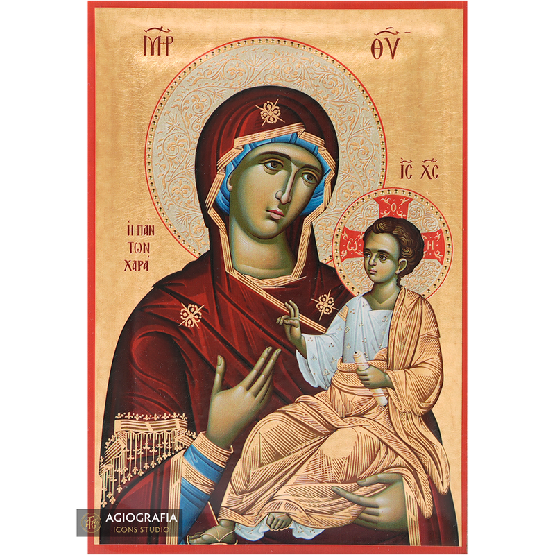 Virgin Mary Joy of All Icon with Matte Gold Leaves