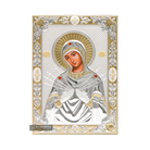 Virgin Mary with Seven Swords Silver Gold Plated Icon on Wood