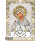 Virgin Mary with Seven Swords Silver Gold Plated Icon on Wood