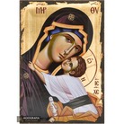 Virgin Mary holding Christ Icon with Aged Gold Leaves