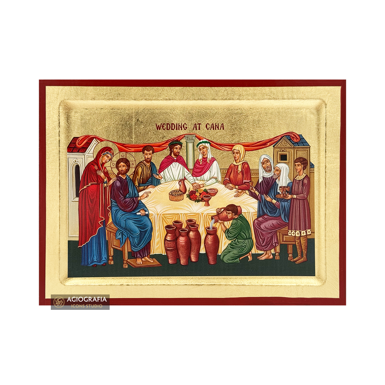 18k Wedding at Kana (English Letters) Orthodox Icon with Gold Leaf