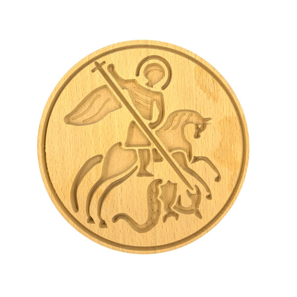 Saint George Holy Bread Prosphora Seal - 16cm - Natural wood - Christian Orthodox Stamp - Traditional Orthodox Prosphora