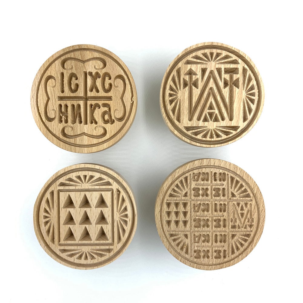 Set of 4 Holy Bread Small Seals - Each 8cm - Natural wood - Christian Orthodox Stamp - Traditional Orthodox Prosphora
