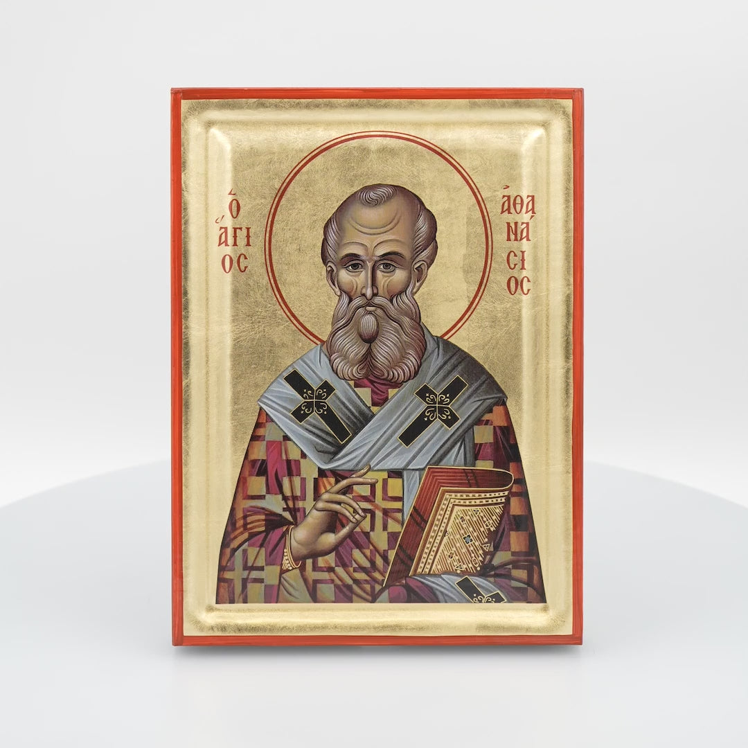 St 2024 Athanasios the Great - Antique theme with 22k Gold Leaf Background - Framed & Protected with Matte Glass - Icon Case - Gift Ready