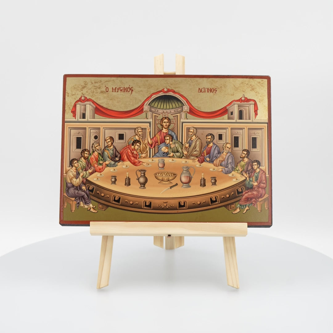 Mystical (Last) Supper Gold Print Orthodox Icon with Aged Gold