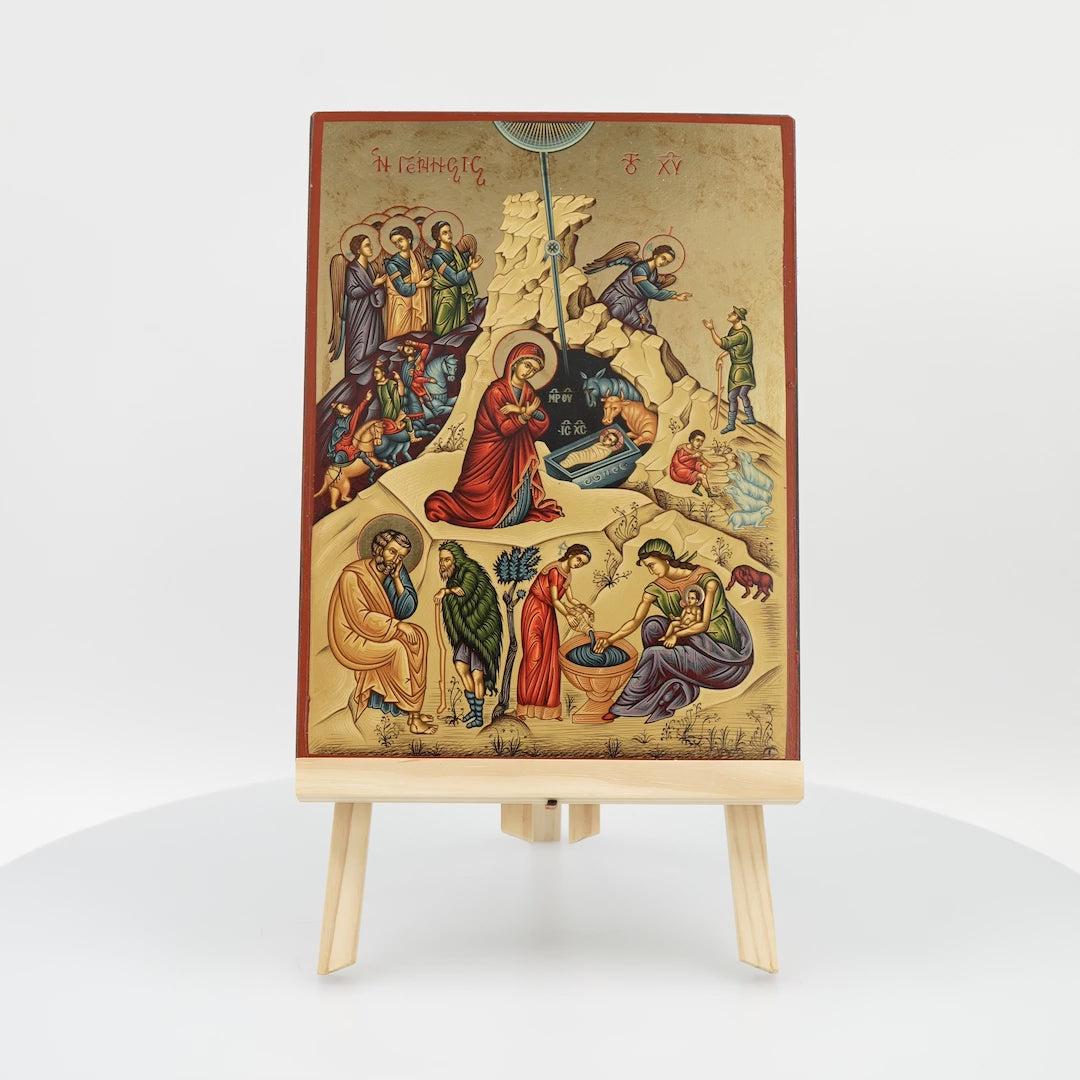 アート Nativity of The Lord Gold Print Orthodox Icon with Aged Gold