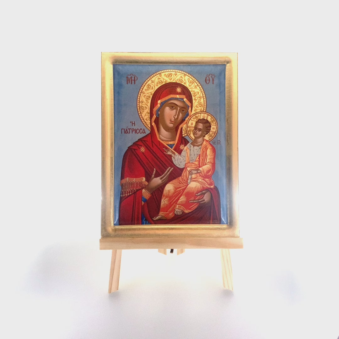 Virgin Mary the Healer Eastern Christian Icon on Wood with Gold Leaf