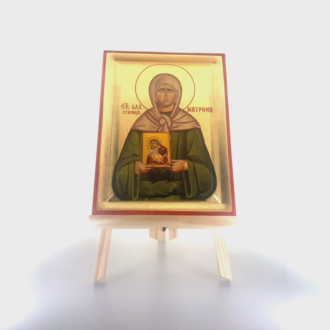Saint Matrona Christian Greek Orthodox Icon on Wood with Gold Leaf