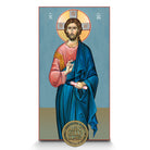 Christian Icon of Jesus Christ on Wood with Blue Background