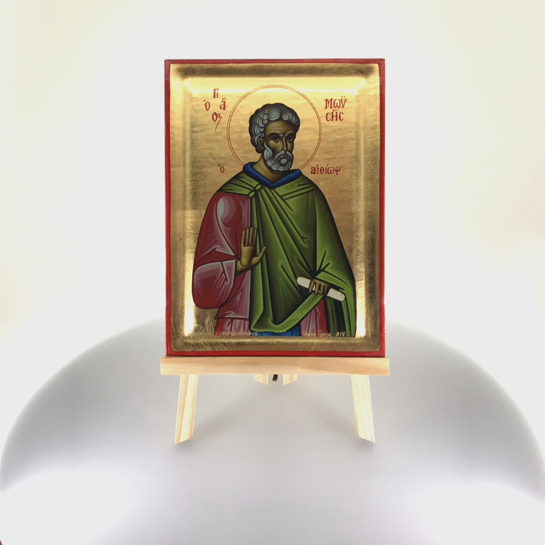 Saint Moses the Black Byzantine Orthodox Wood Icon with Gold Leaf
