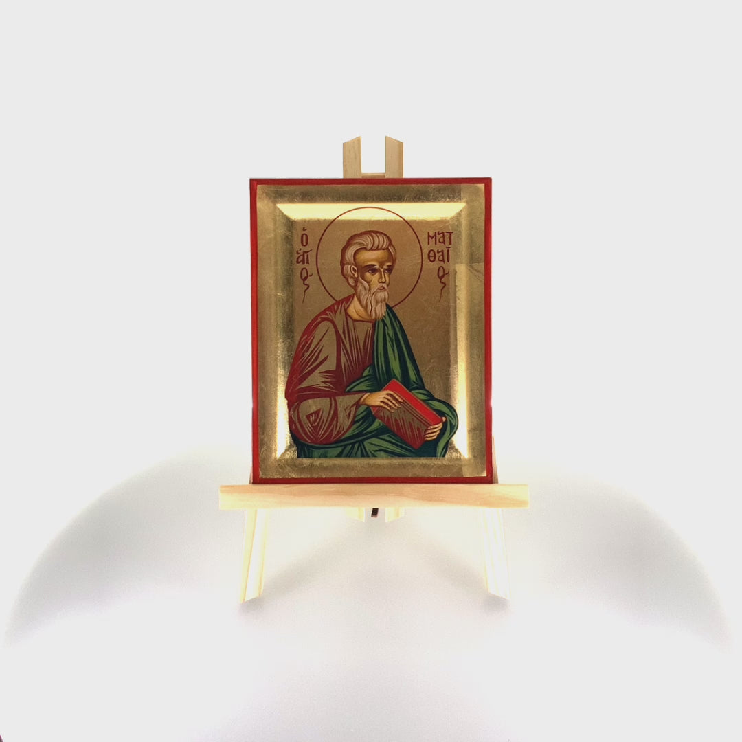 Saint Apostle Matthew Greek Orthodox Wood Icon with Gold Leaf
