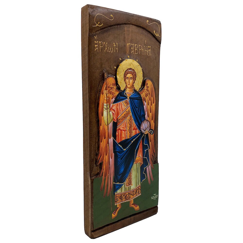 Archangel Gabriel - Wood curved Byzantine Christian Orthodox Icon on Natural solid Wood