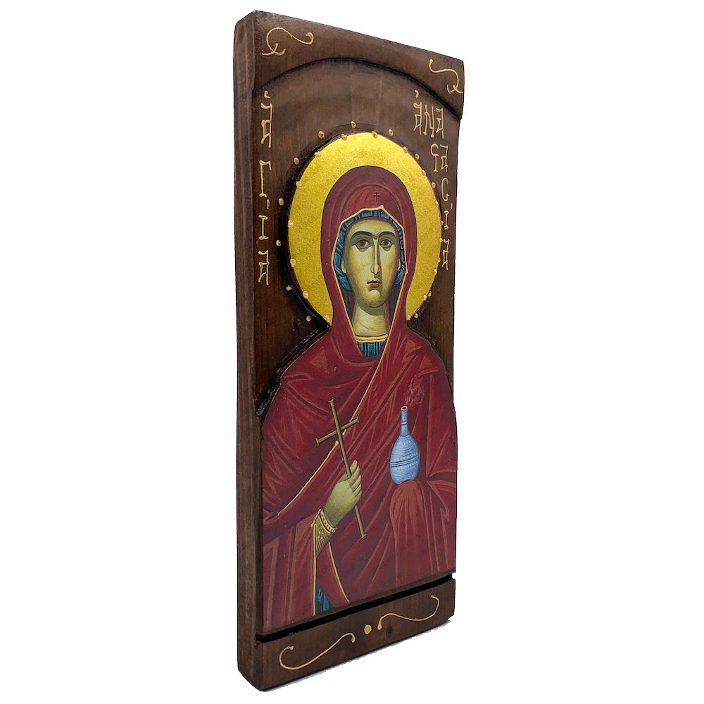 St Anastasia - Wood curved Byzantine Christian Orthodox Icon on Natural solid Wood