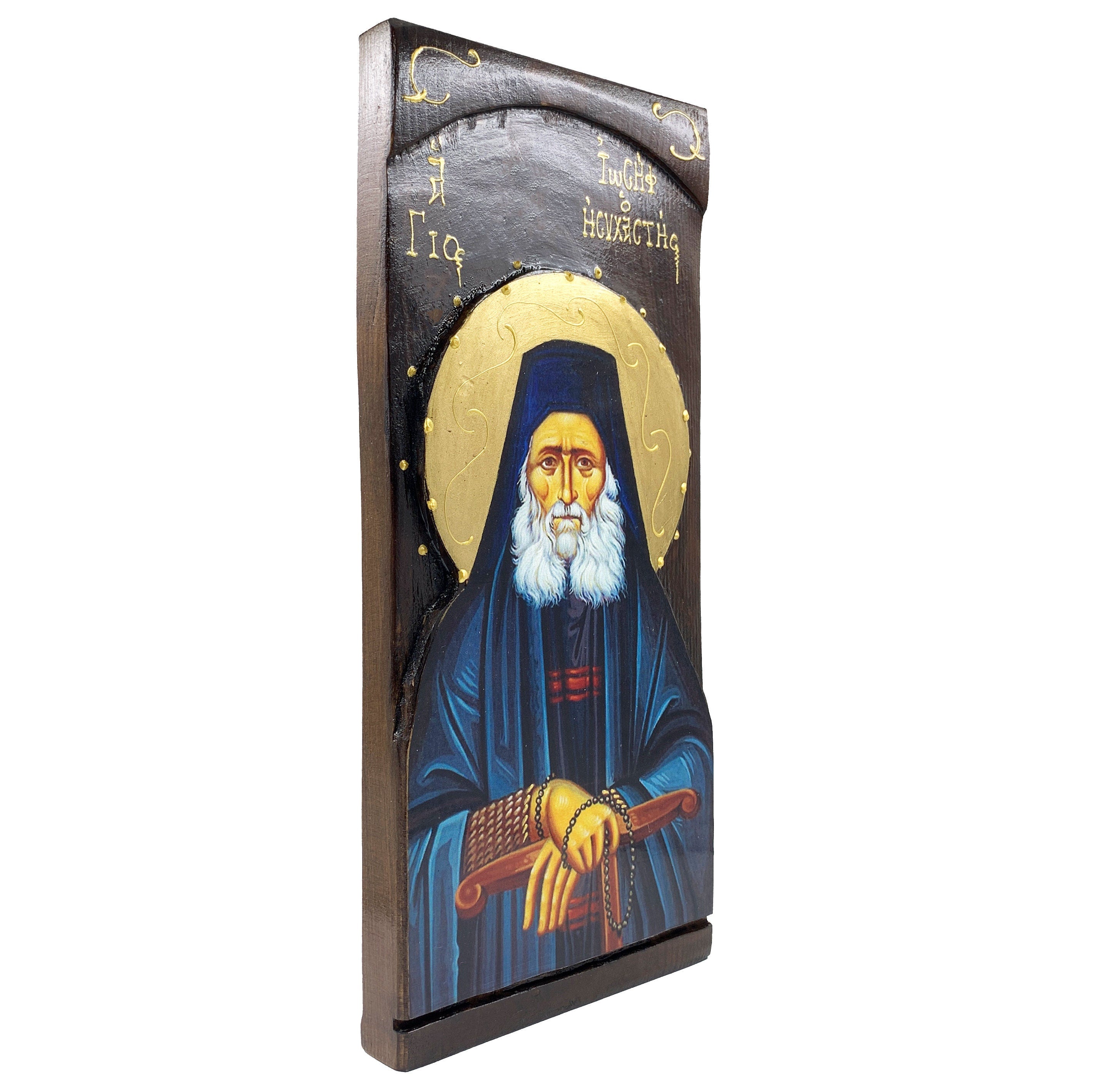 St Joseph the Hesychast - Wood curved Orthodox Icon - Handcrafted